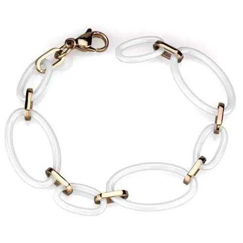 3W1004 - IP Rose Gold(Ion Plating) Stainless Steel Bracelet with Ceramic in White - Alamode - Flyclothing LLC