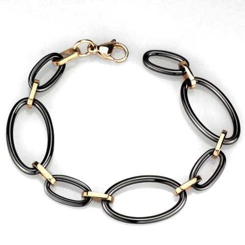 3W1005 - IP Rose Gold(Ion Plating) Stainless Steel Bracelet with Ceramic in Jet - Alamode - Flyclothing LLC