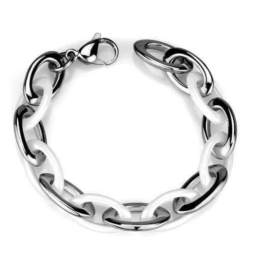 3W1008 - High polished (no plating) Stainless Steel Bracelet with Ceramic in White - Alamode - Flyclothing LLC