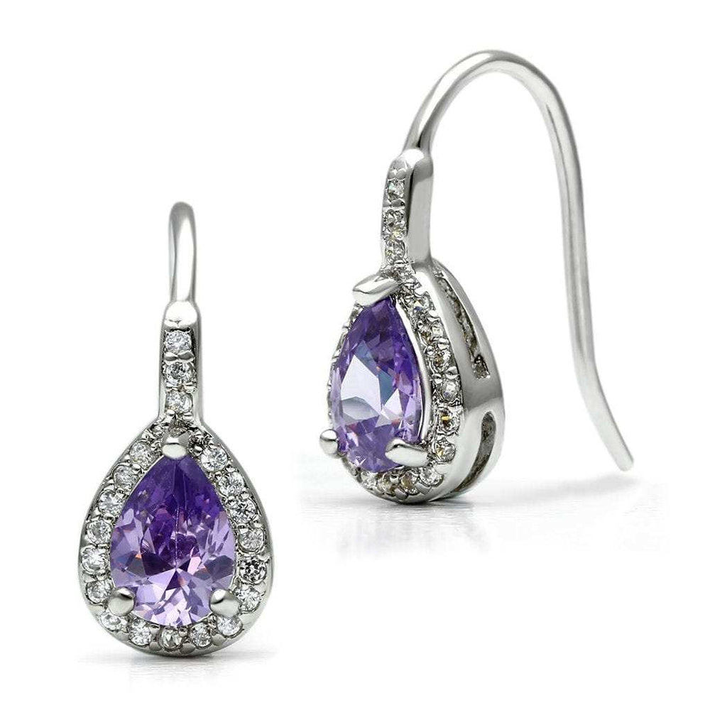 3W100 - Rhodium Brass Earrings with AAA Grade CZ in Amethyst - Alamode - Flyclothing LLC