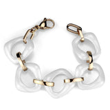3W1010 - IP Rose Gold(Ion Plating) Stainless Steel Bracelet with Ceramic in White - Alamode - Flyclothing LLC