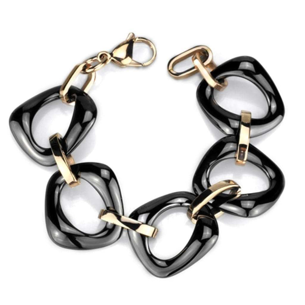 3W1011 - IP Rose Gold(Ion Plating) Stainless Steel Bracelet with Ceramic in Jet - Alamode - Flyclothing LLC
