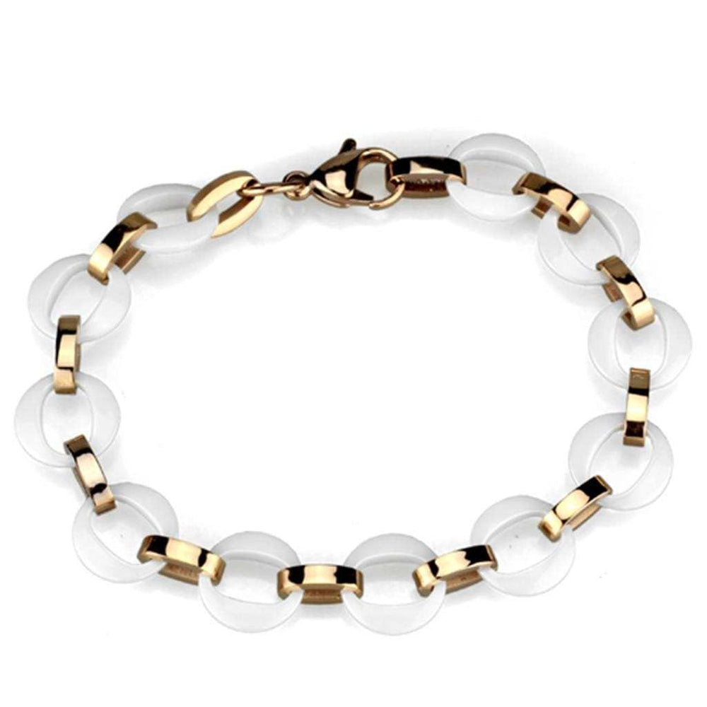 3W1015 - IP Rose Gold(Ion Plating) Stainless Steel Bracelet with Ceramic in White - Alamode - Flyclothing LLC