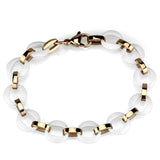 3W1015 - IP Rose Gold(Ion Plating) Stainless Steel Bracelet with Ceramic in White - Alamode - Flyclothing LLC