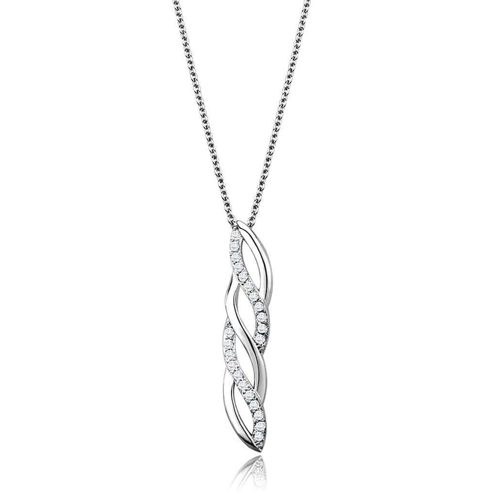 3W1020 - Rhodium Brass Chain Pendant with AAA Grade CZ in Clear - Alamode - Flyclothing LLC