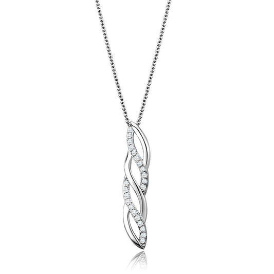 3W1020 - Rhodium Brass Chain Pendant with AAA Grade CZ in Clear - Alamode - Flyclothing LLC