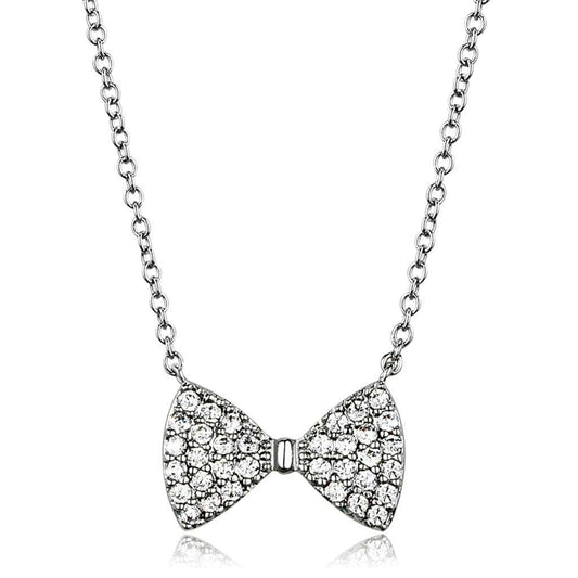 3W1021 - Rhodium Brass Chain Pendant with AAA Grade CZ in Clear - Alamode - Flyclothing LLC
