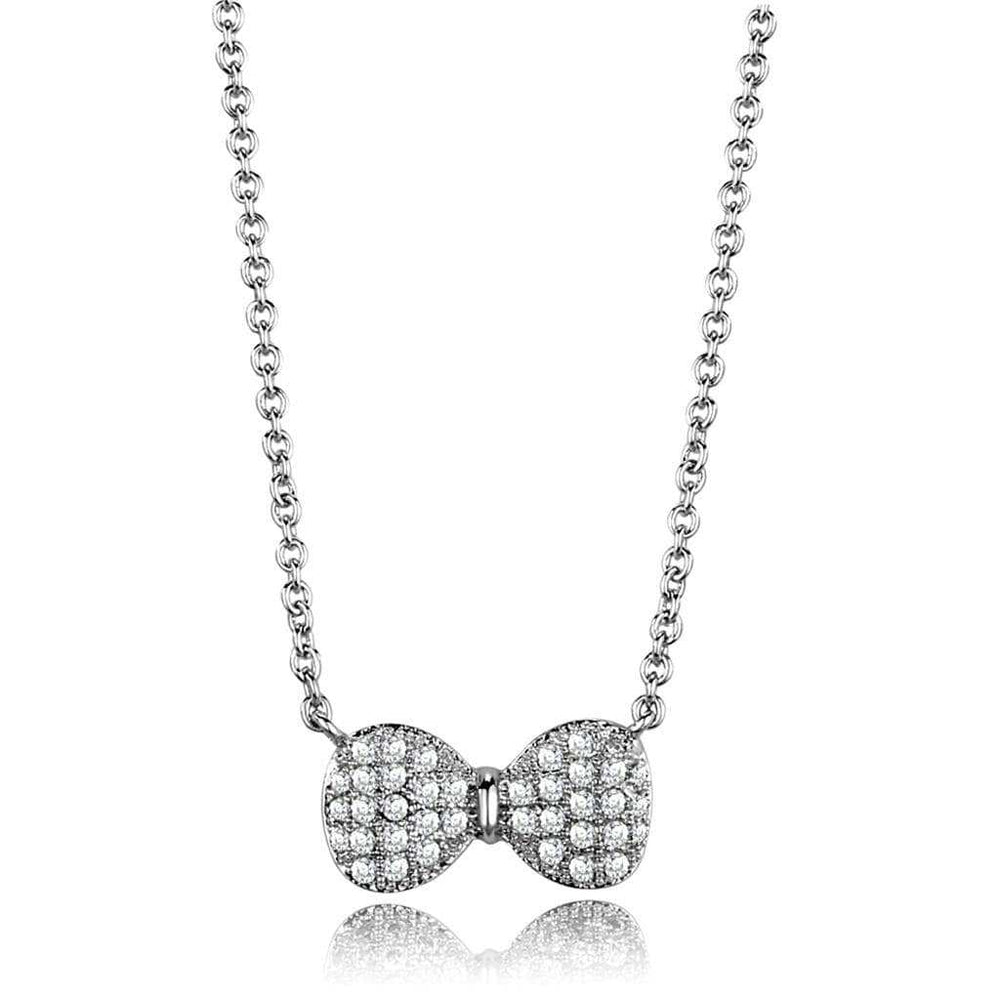 3W1024 - Rhodium Brass Chain Pendant with AAA Grade CZ in Clear - Alamode - Flyclothing LLC