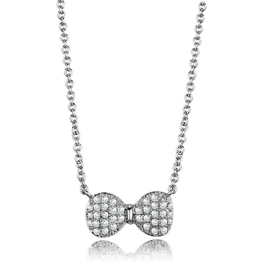 3W1024 - Rhodium Brass Chain Pendant with AAA Grade CZ in Clear - Alamode - Flyclothing LLC