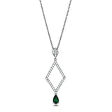 3W1026 - Rhodium Brass Chain Pendant with Synthetic Synthetic Glass in Emerald - Alamode - Flyclothing LLC