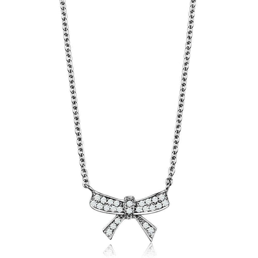 3W1028 - Rhodium Brass Chain Pendant with AAA Grade CZ in Clear - Alamode - Flyclothing LLC