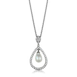 3W1031 - Rhodium Brass Chain Pendant with Synthetic Pearl in White - Alamode - Flyclothing LLC