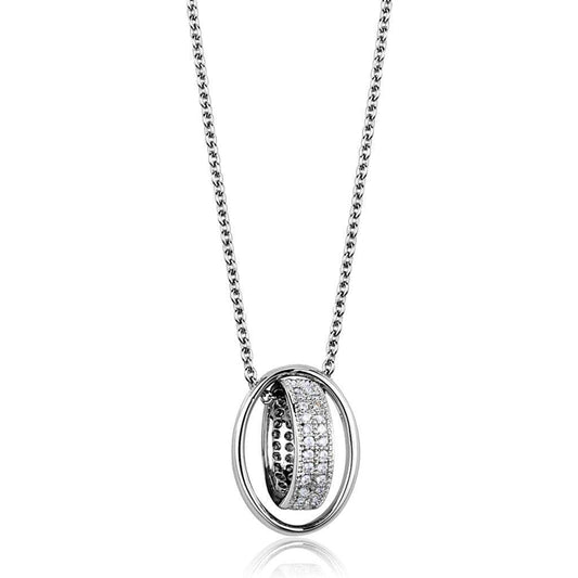 3W1032 - Rhodium Brass Chain Pendant with AAA Grade CZ in Clear - Alamode - Flyclothing LLC