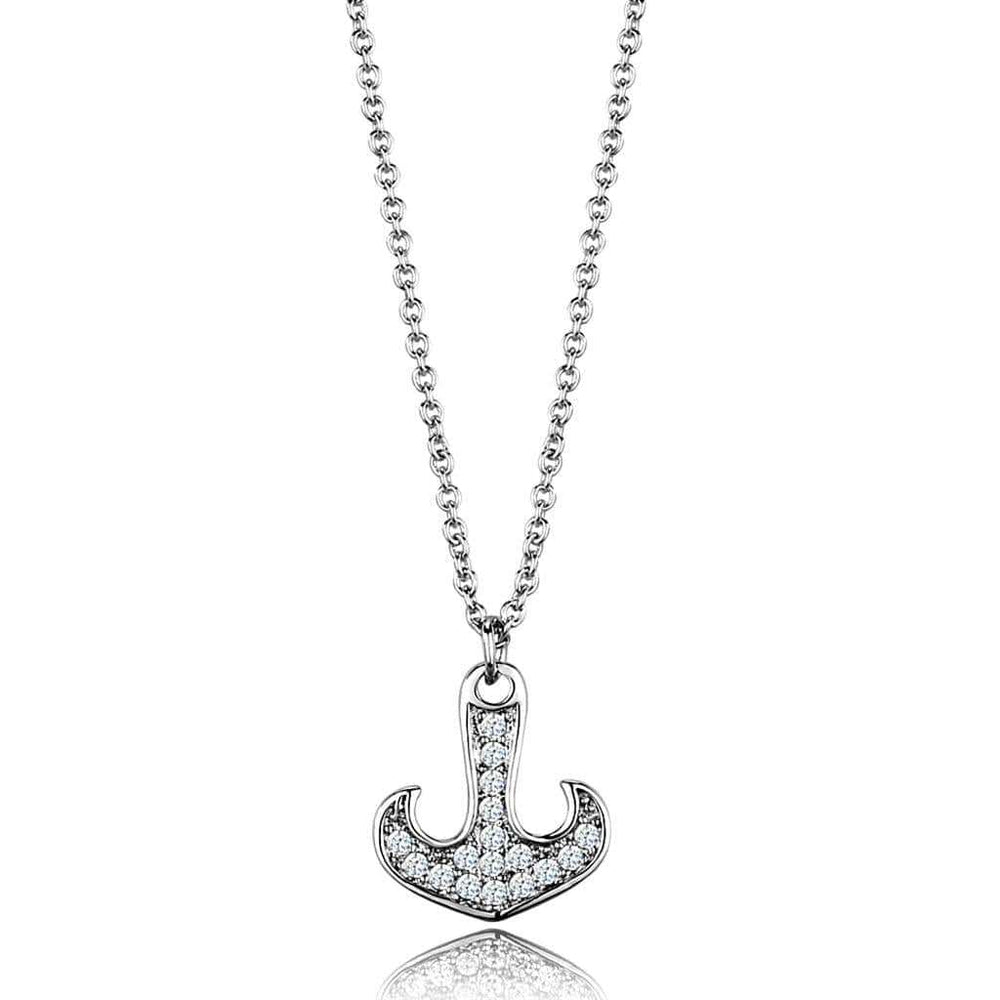 3W1035 - Rhodium Brass Chain Pendant with AAA Grade CZ in Clear - Alamode - Flyclothing LLC