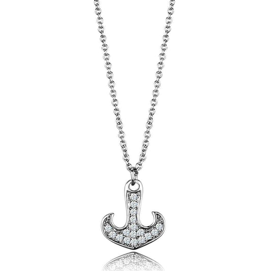 3W1035 - Rhodium Brass Chain Pendant with AAA Grade CZ in Clear - Alamode - Flyclothing LLC