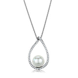 3W1036 - Rhodium Brass Chain Pendant with Synthetic Pearl in White - Alamode - Flyclothing LLC