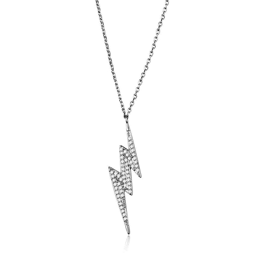 3W1038 - Rhodium Brass Chain Pendant with AAA Grade CZ in Clear - Alamode - Flyclothing LLC
