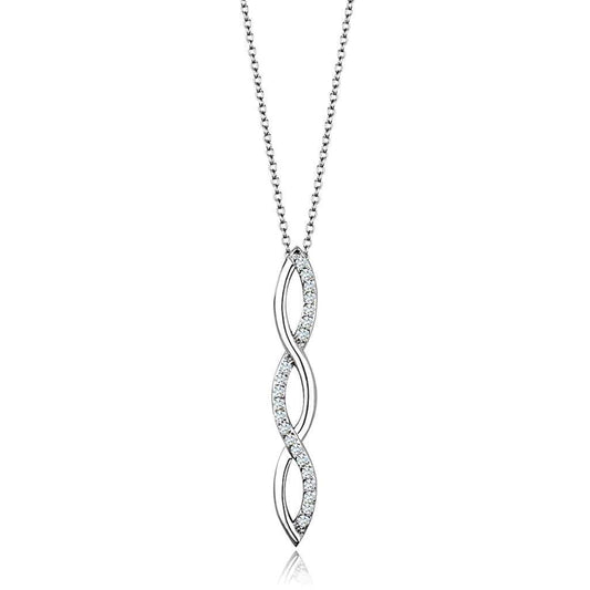 3W1039 - Rhodium Brass Chain Pendant with AAA Grade CZ in Clear - Alamode - Flyclothing LLC