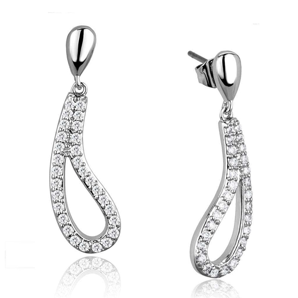 3W1044 - Rhodium Brass Earrings with AAA Grade CZ in Clear - Alamode - Flyclothing LLC