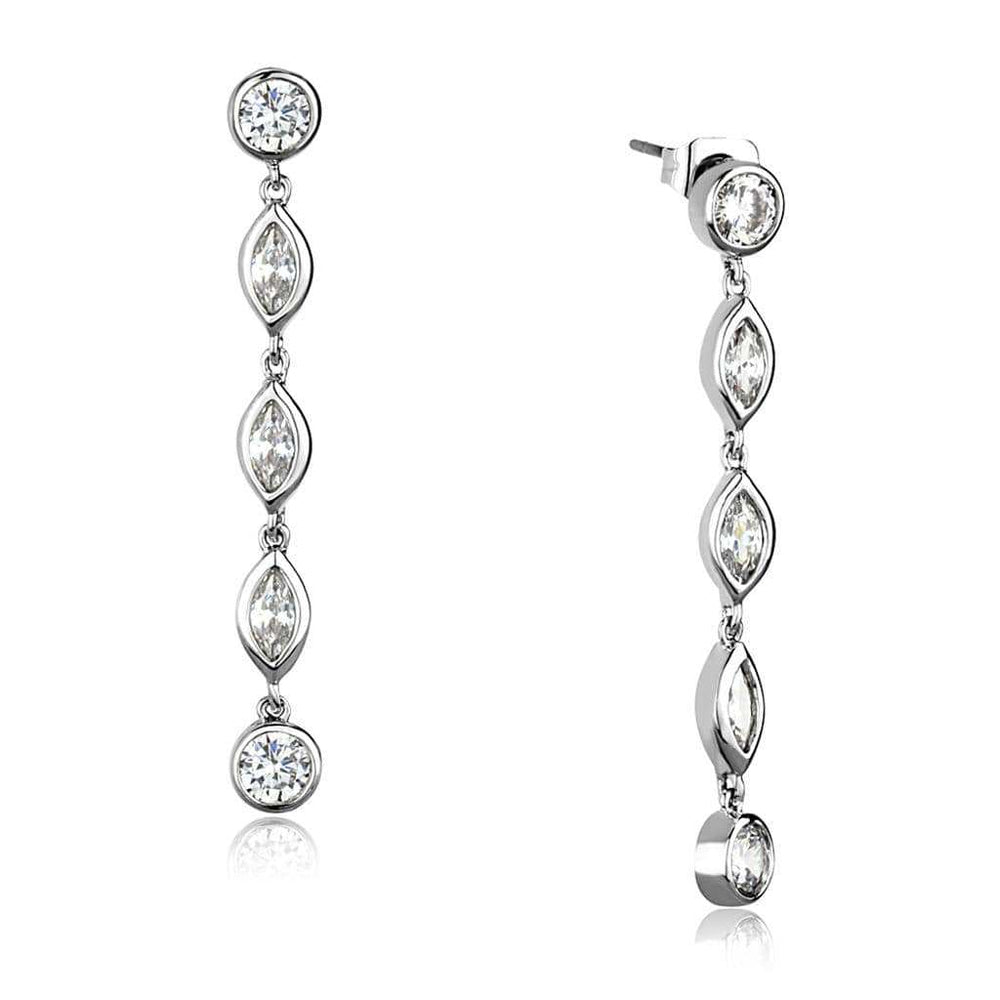 3W1049 - Rhodium Brass Earrings with AAA Grade CZ in Clear - Alamode - Flyclothing LLC