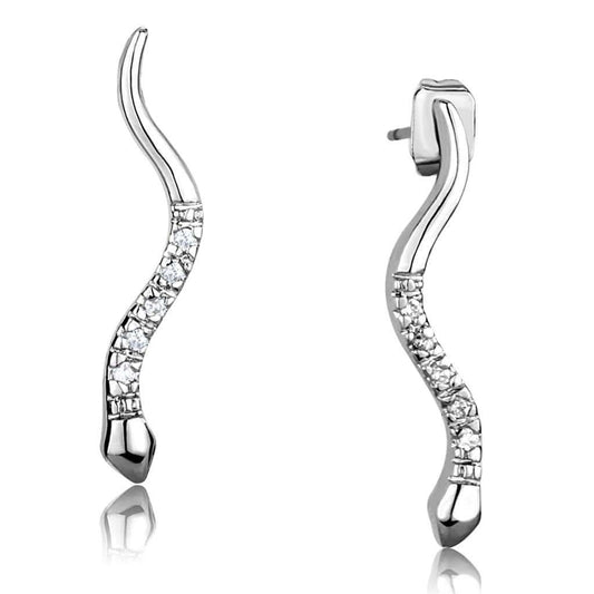 3W1051 - Rhodium Brass Earrings with AAA Grade CZ in Clear - Alamode - Flyclothing LLC