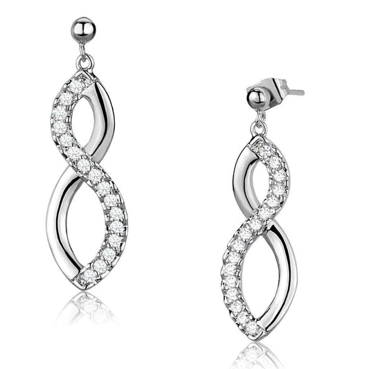 3W1055 - Rhodium Brass Earrings with AAA Grade CZ in Clear - Alamode - Flyclothing LLC