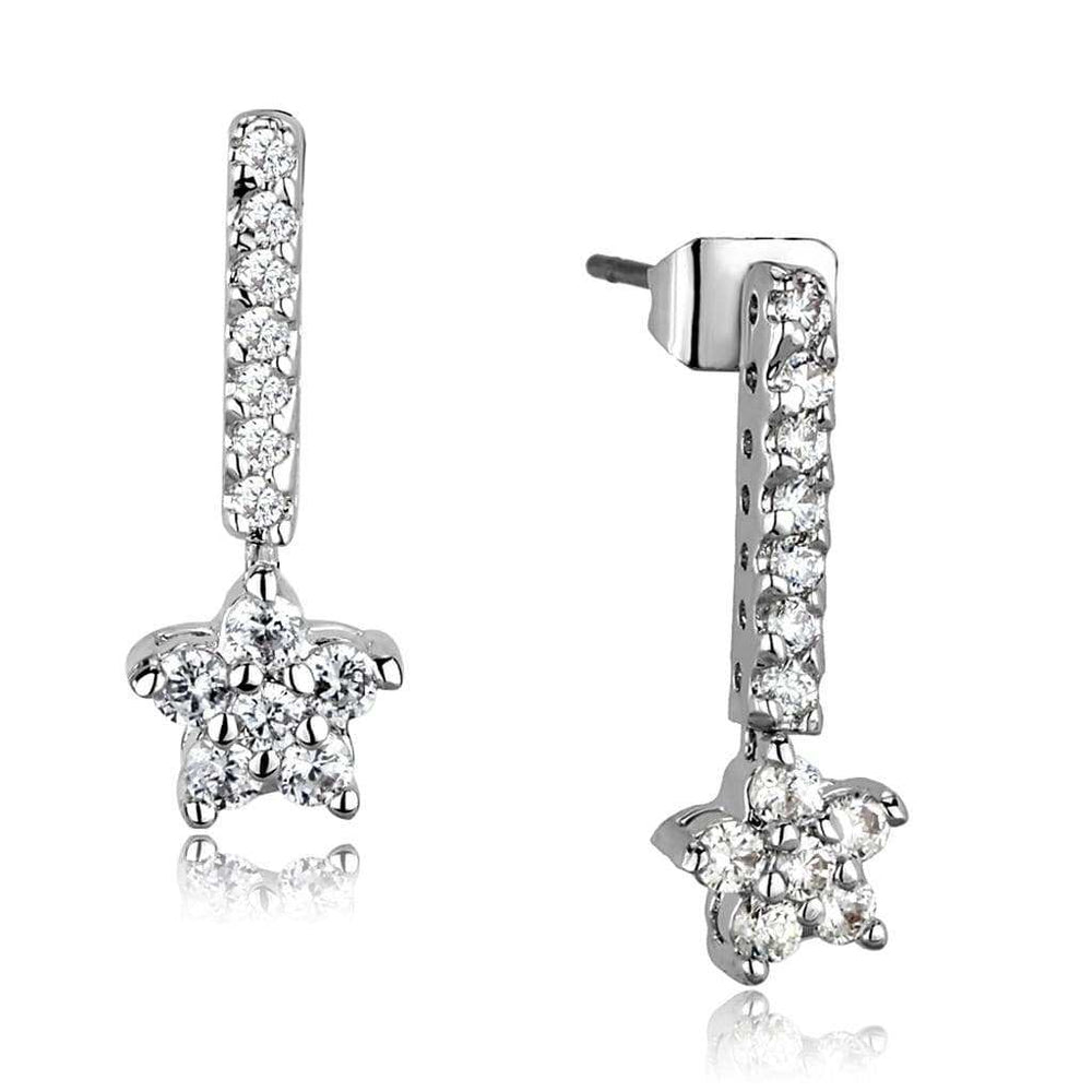 3W1056 - Rhodium Brass Earrings with AAA Grade CZ in Clear - Alamode - Flyclothing LLC