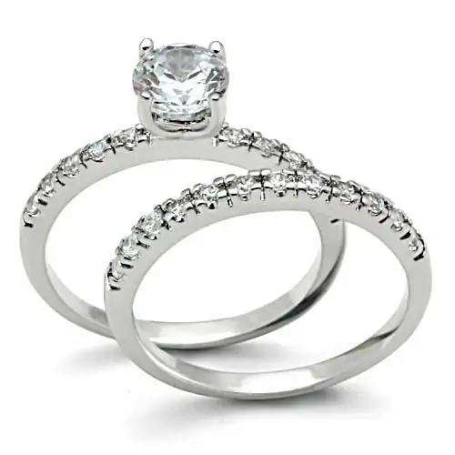 3W105 - Rhodium Brass Ring with AAA Grade CZ in Clear - Alamode - Flyclothing LLC