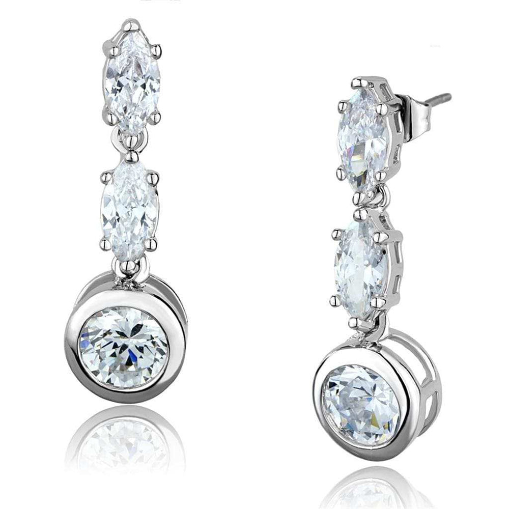 3W1060 - Rhodium Brass Earrings with AAA Grade CZ in Clear - Alamode - Flyclothing LLC