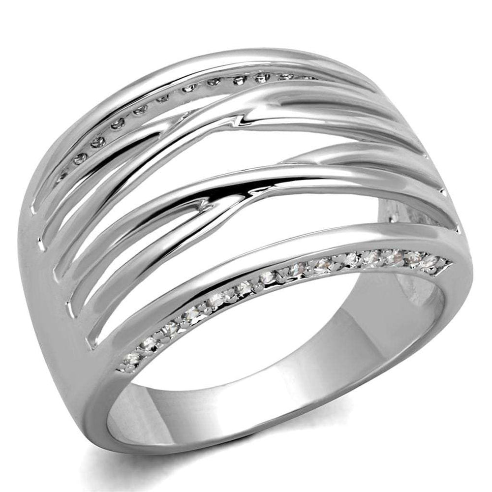 3W1066 - Rhodium Brass Ring with AAA Grade CZ in Clear - Alamode - Flyclothing LLC