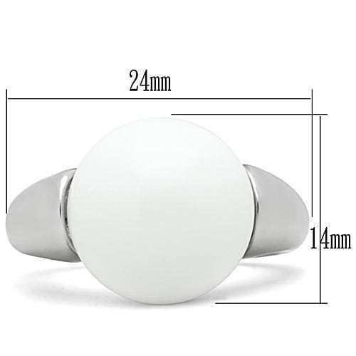 3W106 - Rhodium Brass Ring with Synthetic Glass Bead in White - Alamode - Flyclothing LLC