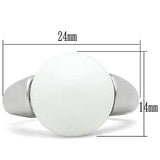 3W106 - Rhodium Brass Ring with Synthetic Glass Bead in White - Alamode - Flyclothing LLC