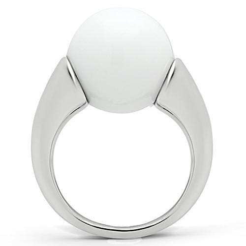 3W106 - Rhodium Brass Ring with Synthetic Glass Bead in White - Alamode - Flyclothing LLC