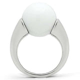 3W106 - Rhodium Brass Ring with Synthetic Glass Bead in White - Alamode - Flyclothing LLC