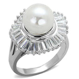 3W1073 - Rhodium Brass Ring with Synthetic Pearl in White - Alamode - Flyclothing LLC