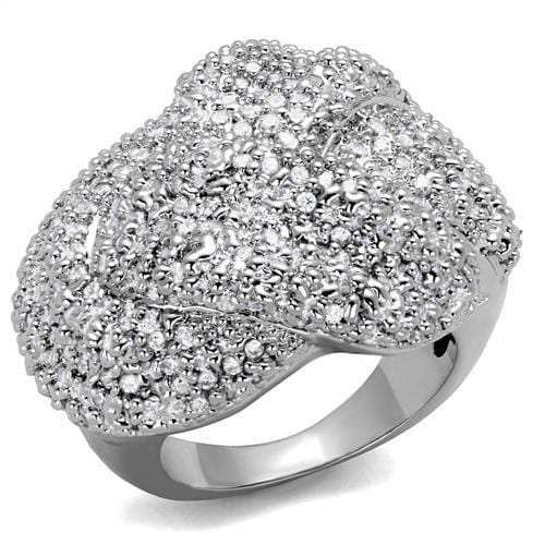 3W1078 - Rhodium Brass Ring with AAA Grade CZ in Clear - Alamode - Flyclothing LLC