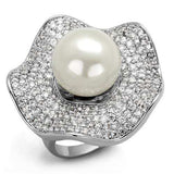 3W1080 - Rhodium Brass Ring with Synthetic Pearl in White - Alamode - Flyclothing LLC