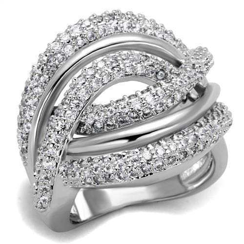 3W1081 - Rhodium Brass Ring with AAA Grade CZ in Clear - Alamode - Flyclothing LLC