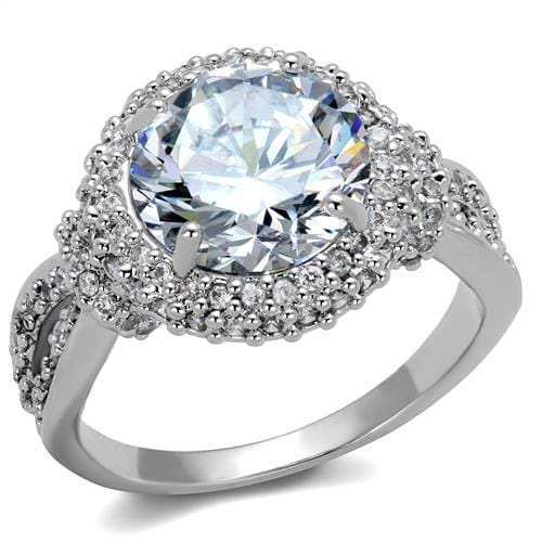 3W1087 - Rhodium Brass Ring with AAA Grade CZ in Clear - Alamode - Flyclothing LLC