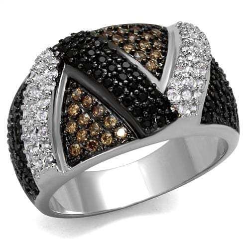 3W1088 - Rhodium + Ruthenium Brass Ring with AAA Grade CZ in Multi Color - Alamode - Flyclothing LLC