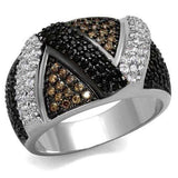 3W1088 - Rhodium + Ruthenium Brass Ring with AAA Grade CZ in Multi Color - Alamode - Flyclothing LLC