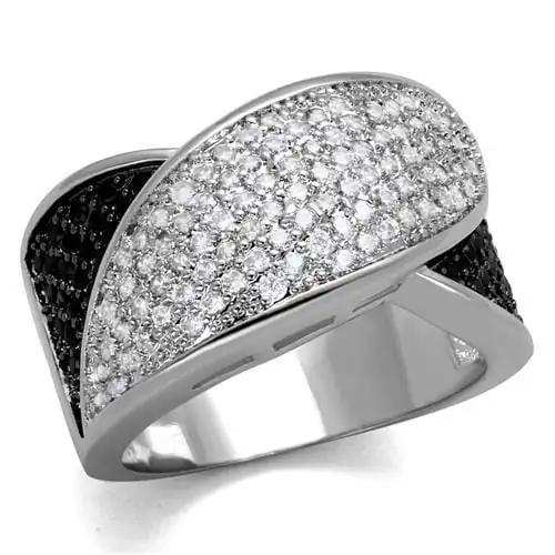 3W1089 - Rhodium + Ruthenium Brass Ring with AAA Grade CZ in Black Diamond - Alamode - Flyclothing LLC