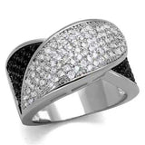 3W1089 - Rhodium + Ruthenium Brass Ring with AAA Grade CZ in Black Diamond - Alamode - Flyclothing LLC