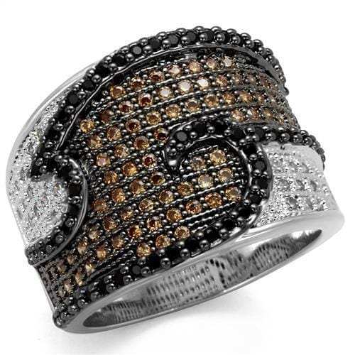 3W1091 - Rhodium + Ruthenium Brass Ring with AAA Grade CZ in Multi Color - Alamode - Flyclothing LLC
