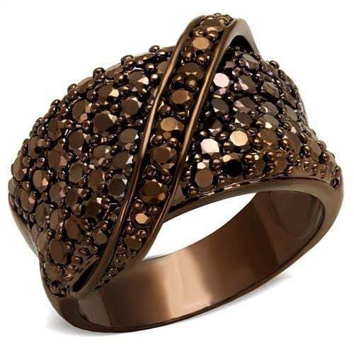 3W1098 - IP Coffee light Brass Ring with AAA Grade CZ in Light Coffee - Alamode - Flyclothing LLC