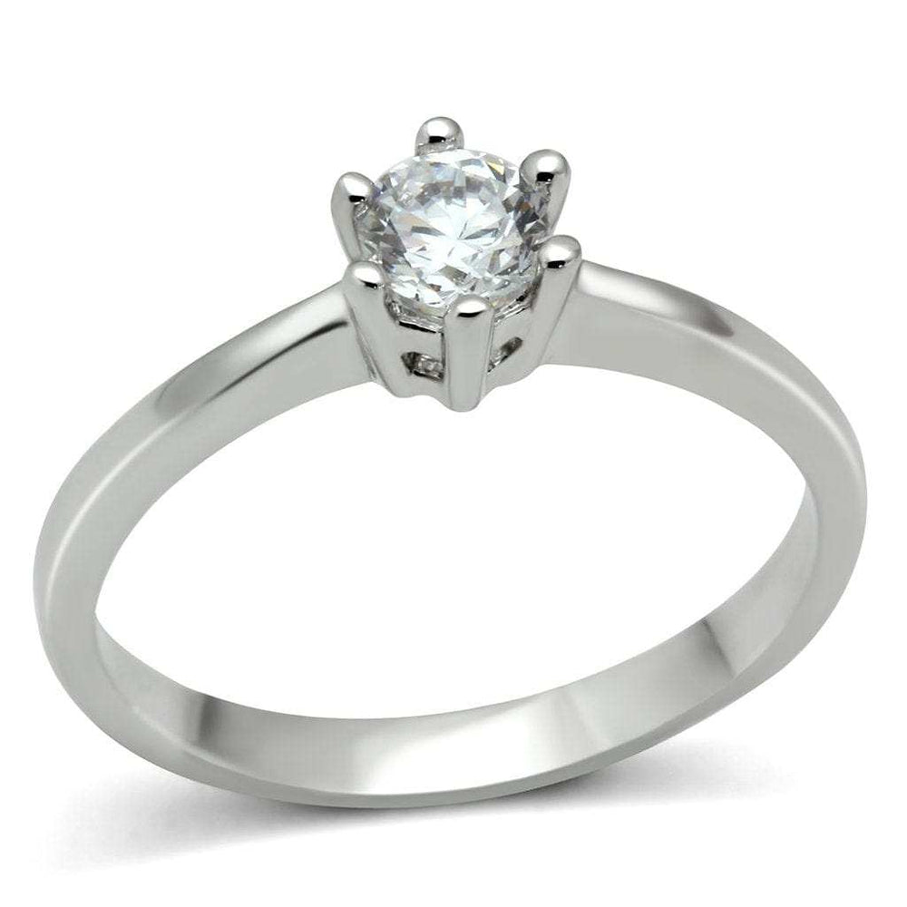 3W109 - Rhodium Brass Ring with AAA Grade CZ in Clear - Alamode - Flyclothing LLC