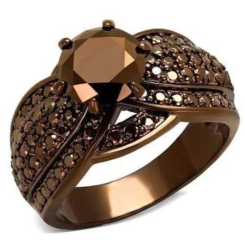 3W1100 - IP Coffee light Brass Ring with AAA Grade CZ in Light Coffee - Alamode - Flyclothing LLC
