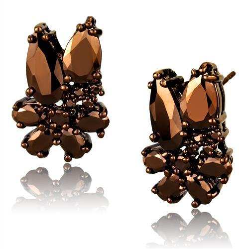 3W1107 - IP Coffee light Brass Earrings with AAA Grade CZ in Light Coffee - Alamode - Flyclothing LLC