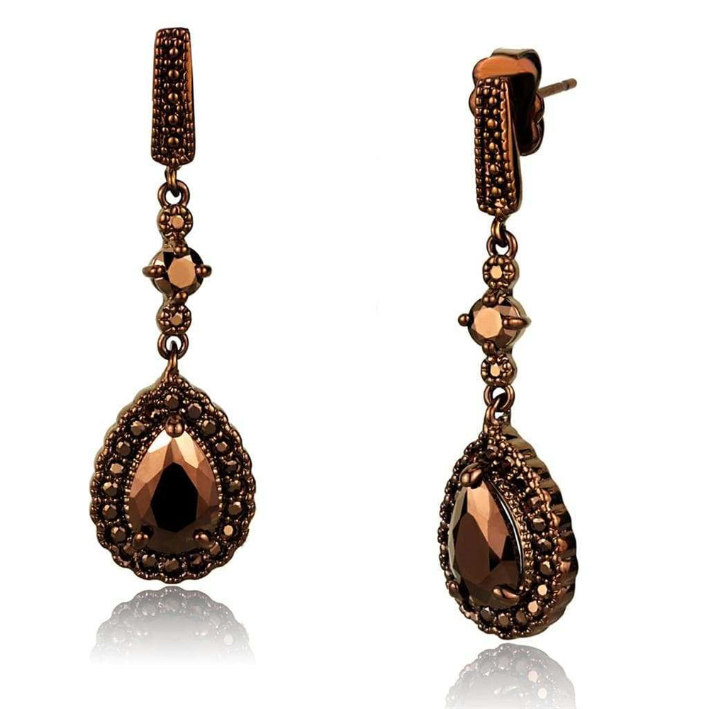 3W1111 - IP Coffee light Brass Earrings with AAA Grade CZ in Light Coffee - Alamode - Flyclothing LLC