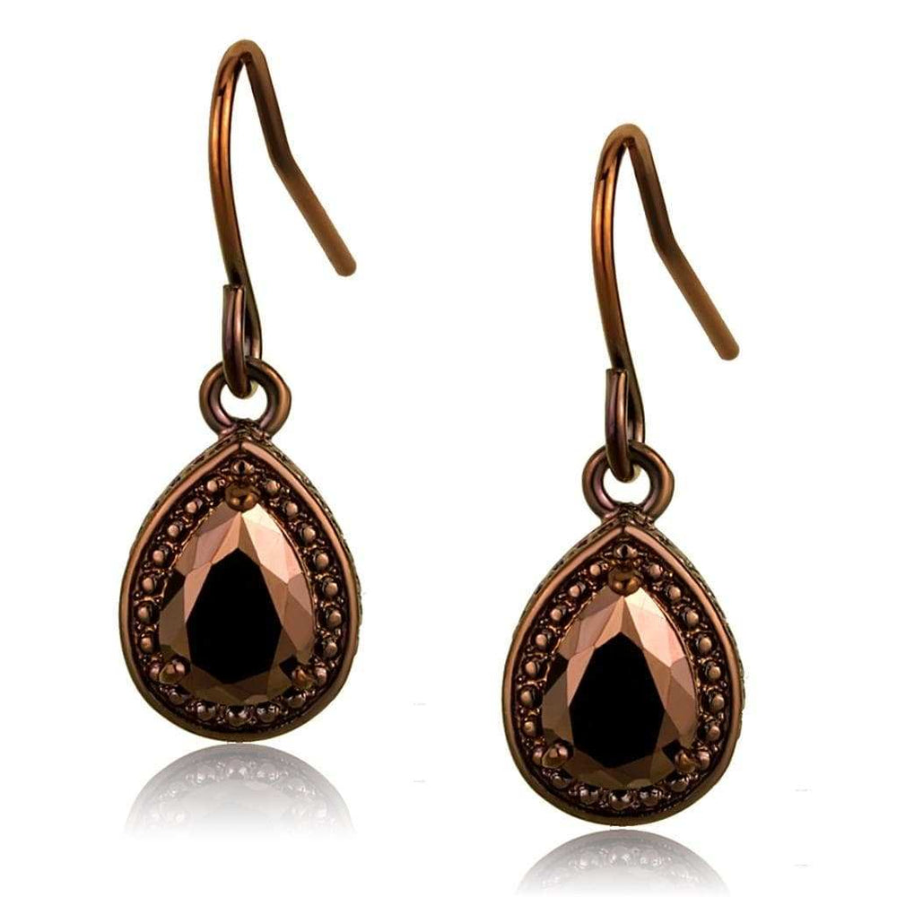 3W1114 - IP Coffee light Brass Earrings with AAA Grade CZ in Light Coffee - Alamode - Flyclothing LLC
